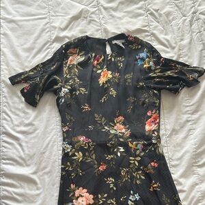 Black Floral Short Sleeve Dress - Women's Elegant Occasion Dress